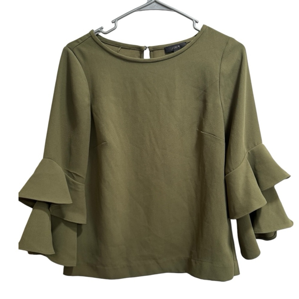 J. Crew Tiered‎ Bell Sleeve Blouse, Green, size 00